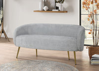Home Design Molly 4-Piece Boucle Fabric Armchair with Ottoman, Loveseat with 4 Throw Pillows, and Coffee Table Living Room Furniture Set, Gray