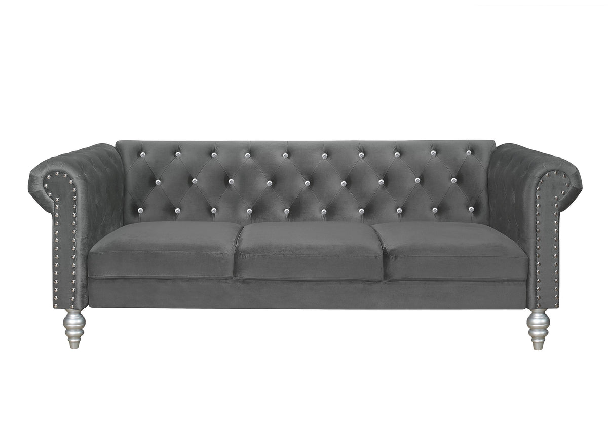 Home Design Emma Contemporary Cushion Velvet Rolled Arm Chesterfield Sofa, Adult