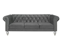 Home Design Emma Contemporary Cushion Velvet Rolled Arm Chesterfield Sofa, Adult