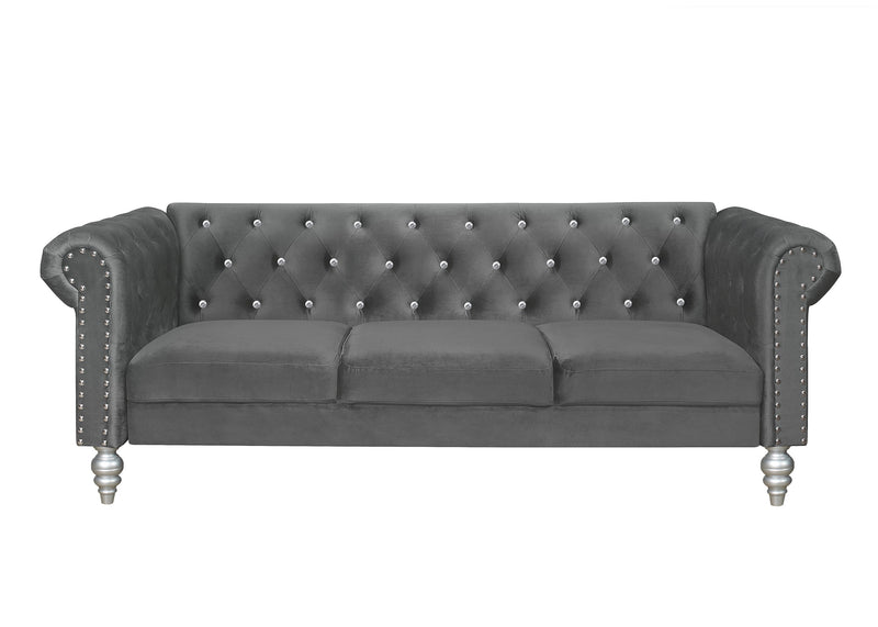 Home Design Emma Contemporary Cushion Velvet Rolled Arm Chesterfield Sofa, Adult