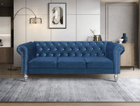 Home Design Emma Contemporary Cushion Velvet Rolled Arm Chesterfield Sofa, Adult