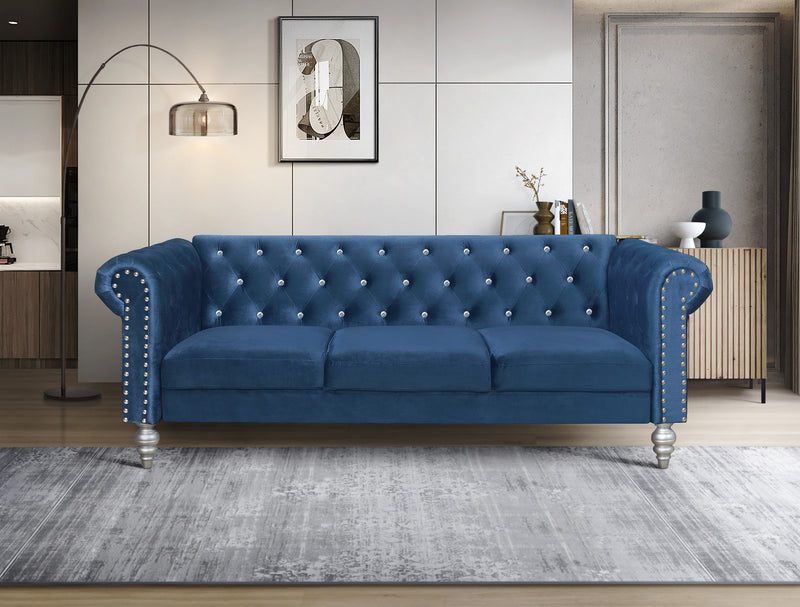 Home Design Emma Contemporary Cushion Velvet Rolled Arm Chesterfield Sofa, Adult