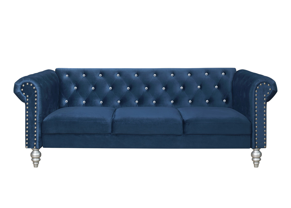 Home Design Emma Contemporary Cushion Velvet Rolled Arm Chesterfield Sofa, Adult