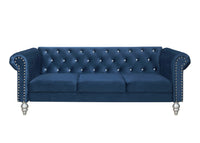 Home Design Emma Contemporary Cushion Velvet Rolled Arm Chesterfield Sofa, Adult