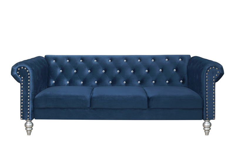 Home Design Emma Contemporary Cushion Velvet Rolled Arm Chesterfield Sofa, Adult