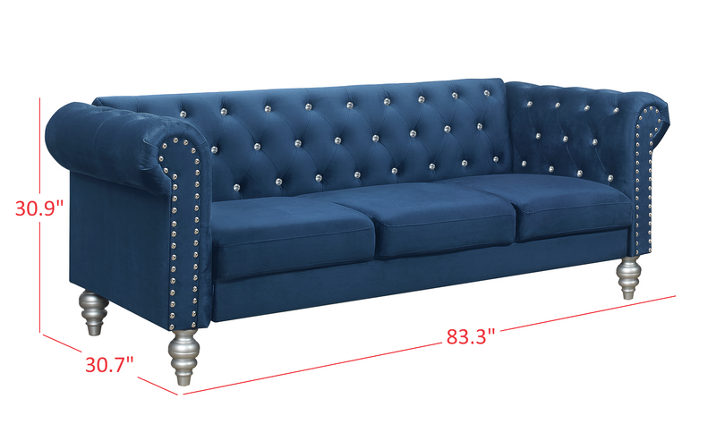 Home Design Emma Contemporary Cushion Velvet Rolled Arm Chesterfield Sofa, Adult