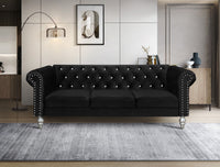 Home Design Emma Contemporary Cushion Velvet Rolled Arm Chesterfield Sofa, Adult