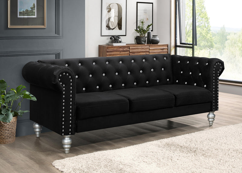 Home Design Emma Contemporary Cushion Velvet Rolled Arm Chesterfield Sofa, Adult