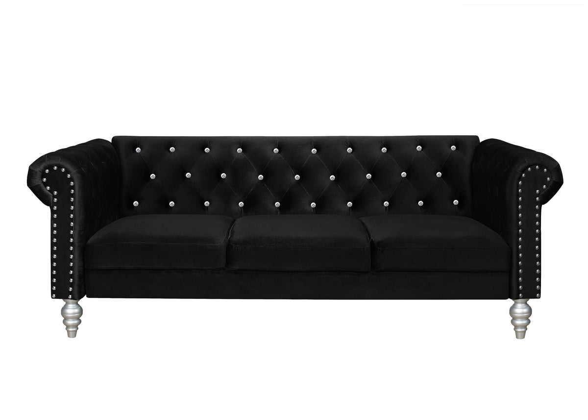 Home Design Emma Contemporary Cushion Velvet Rolled Arm Chesterfield Sofa, Adult