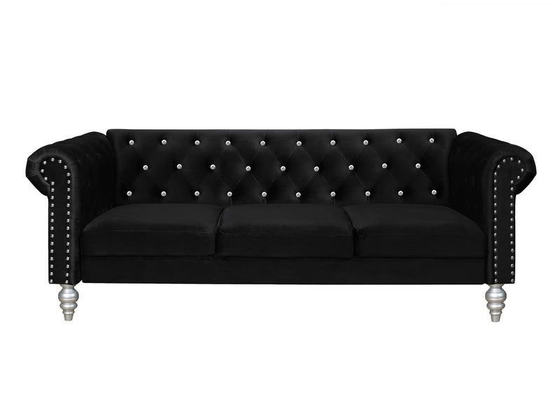 Home Design Emma Contemporary Cushion Velvet Rolled Arm Chesterfield Sofa, Adult