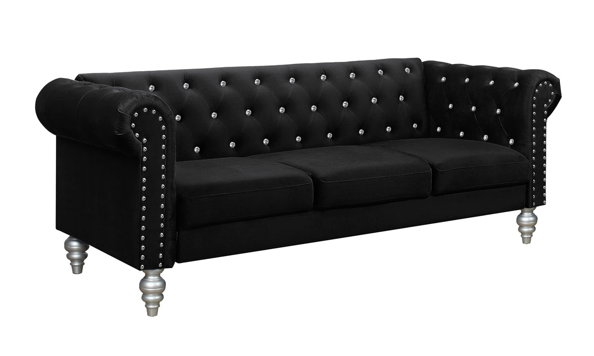 Home Design Emma Contemporary Cushion Velvet Rolled Arm Chesterfield Sofa, Adult