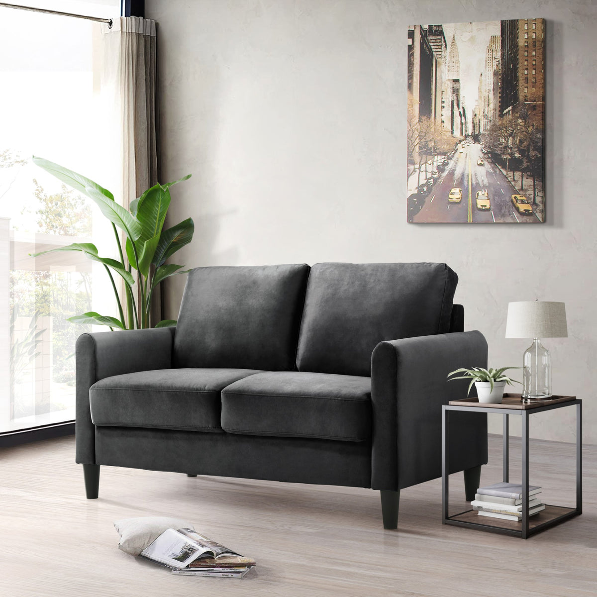 Home Design Airell Velvet Arm Loveseat