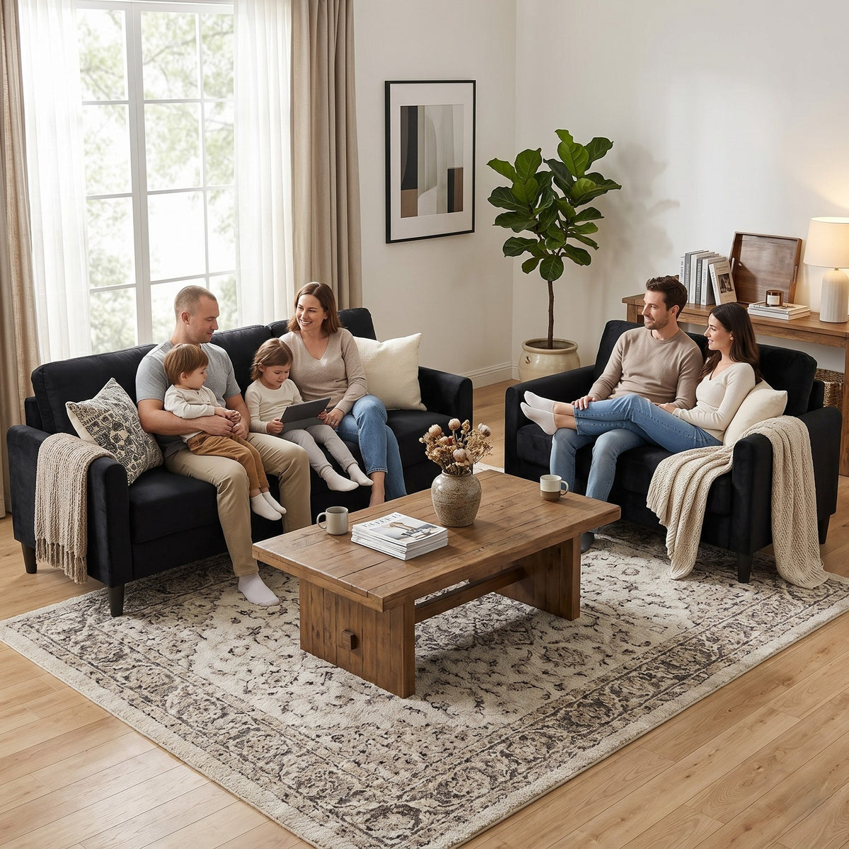 Home Design Airell 2-Piece Living Room Set with Loveseat and Sofa, Soft Velvet Fabric, Modern Upholstered Design