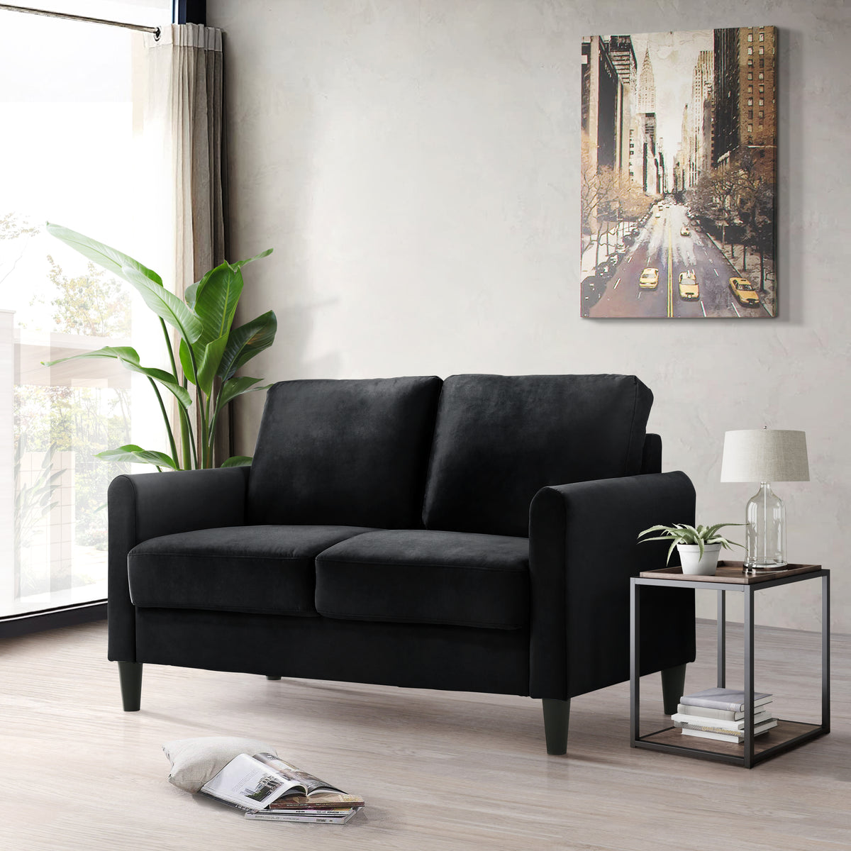 Home Design Airell 2-Piece Living Room Set with Loveseat and Sofa, Soft Velvet Fabric, Modern Upholstered Design