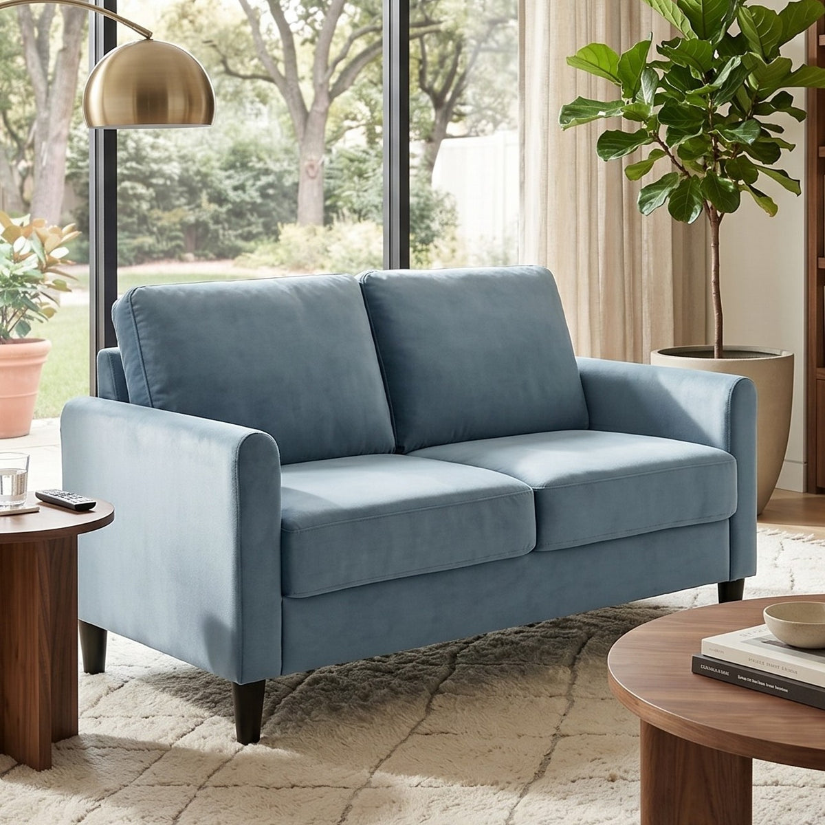 Home Design Airell 2-Piece Living Room Set with Loveseat and Sofa, Soft Velvet Fabric, Modern Upholstered Design