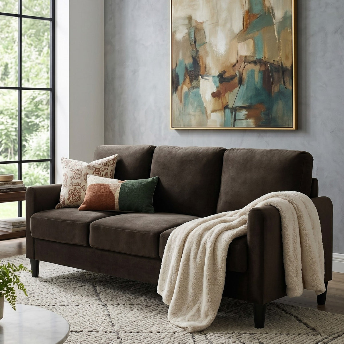 Home Design Airell 2-Piece Living Room Set with Loveseat and Sofa, Soft Velvet Fabric, Modern Upholstered Design