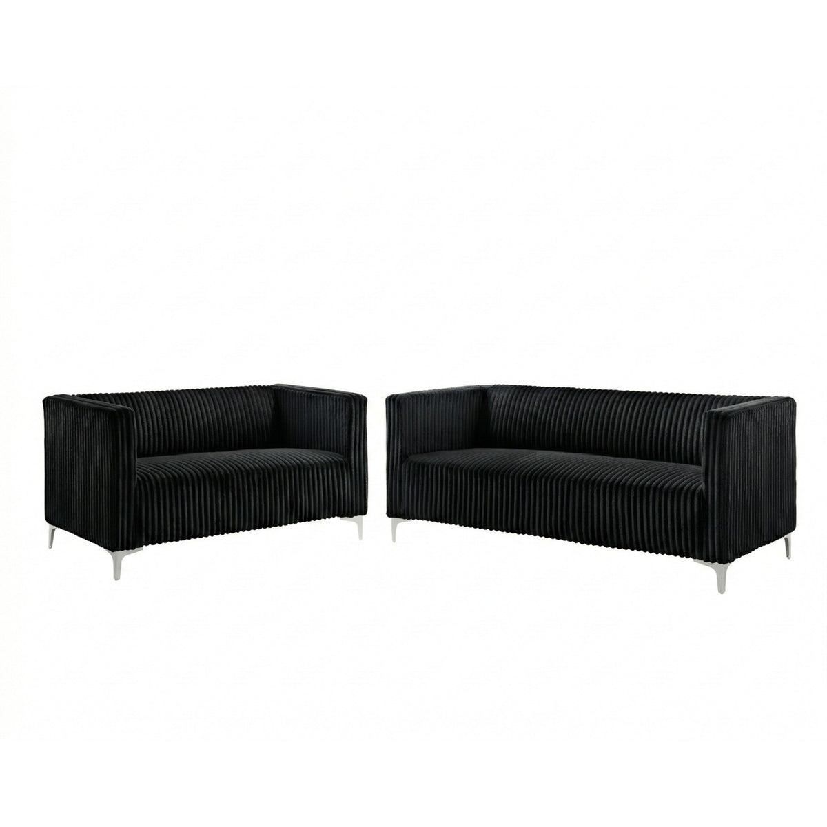 Home Design Gavin 2-Piece Velvet Living Room Set with Loveseat and Sofa, Square Arm Design, Channel Tufted Upholstery