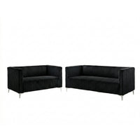 Home Design Gavin 2-Piece Velvet Living Room Set with Loveseat and Sofa, Square Arm Design, Channel Tufted Upholstery