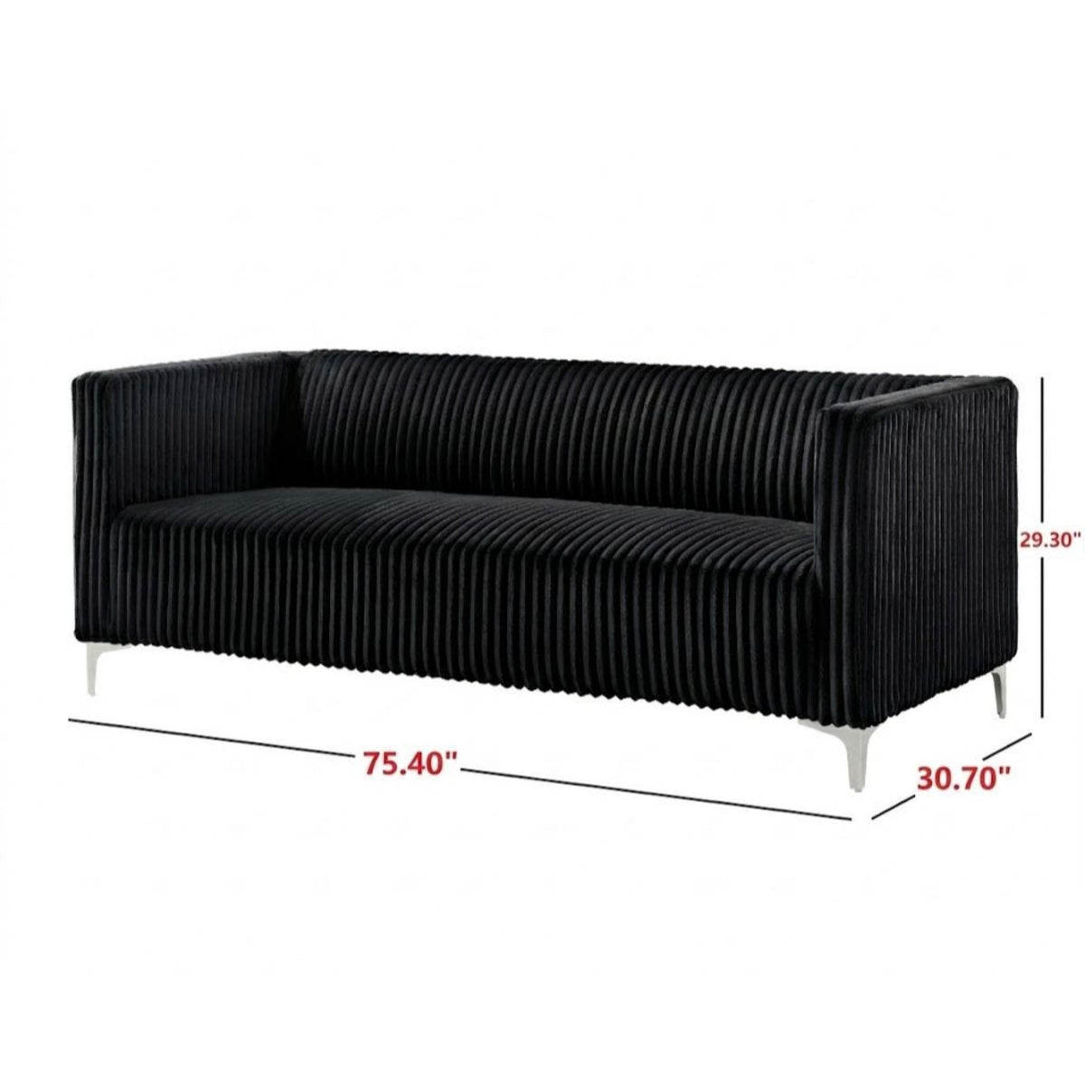 Home Design Gavin 2-Piece Velvet Living Room Set with Loveseat and Sofa, Square Arm Design, Channel Tufted Upholstery