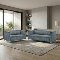 Home Design Gavin 2-Piece Velvet Living Room Set with Loveseat and Sofa, Square Arm Design, Channel Tufted Upholstery