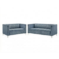 Home Design Gavin 2-Piece Velvet Living Room Set with Loveseat and Sofa, Square Arm Design, Channel Tufted Upholstery