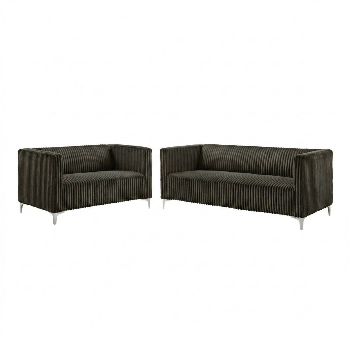Home Design Gavin 2-Piece Velvet Living Room Set with Loveseat and Sofa, Square Arm Design, Channel Tufted Upholstery