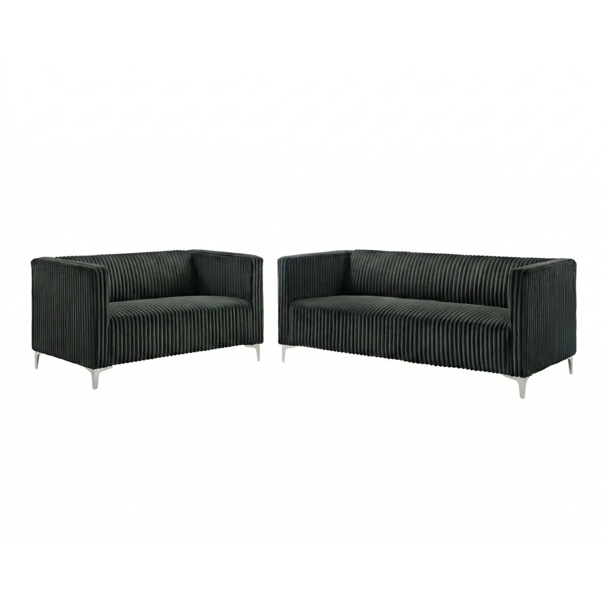 Home Design Gavin 2-Piece Velvet Living Room Set with Loveseat and Sofa, Square Arm Design, Channel Tufted Upholstery