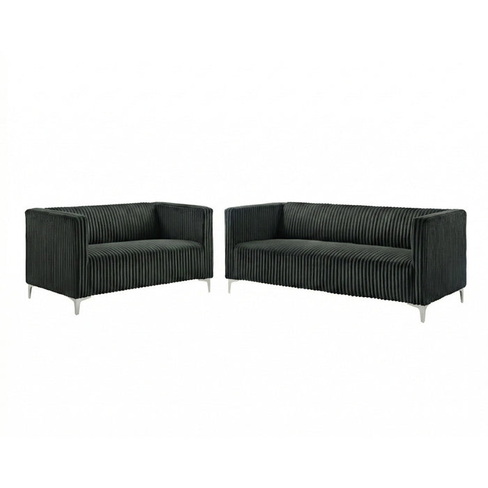 Home Design Gavin 2-Piece Velvet Living Room Set with Loveseat and Sofa, Square Arm Design, Channel Tufted Upholstery