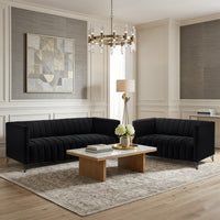 Home Design Kurtis 2-Piece Living Room Set with Square Arm Loveseat and Sofa, Channel-Tufted Upholstery