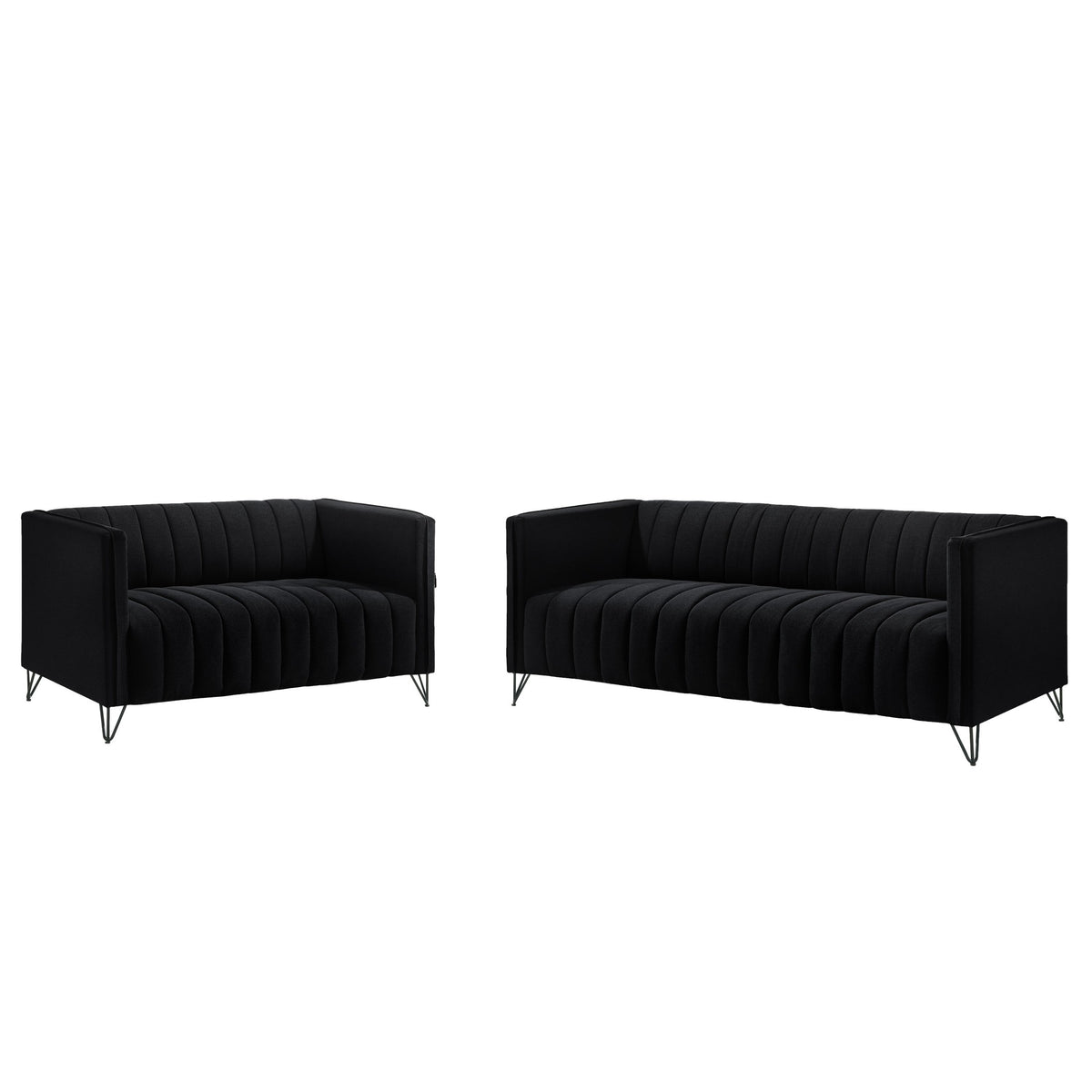 Home Design Kurtis 2-Piece Living Room Set with Square Arm Loveseat and Sofa, Channel-Tufted Upholstery