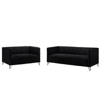 Home Design Kurtis 2-Piece Living Room Set with Square Arm Loveseat and Sofa, Channel-Tufted Upholstery