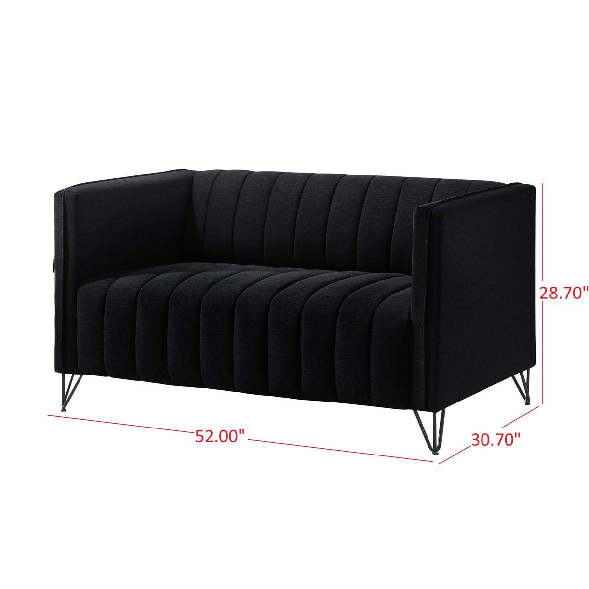 Home Design Kurtis 2-Piece Living Room Set with Square Arm Loveseat and Sofa, Channel-Tufted Upholstery