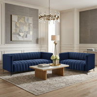 Home Design Kurtis 2-Piece Living Room Set with Square Arm Loveseat and Sofa, Channel-Tufted Upholstery