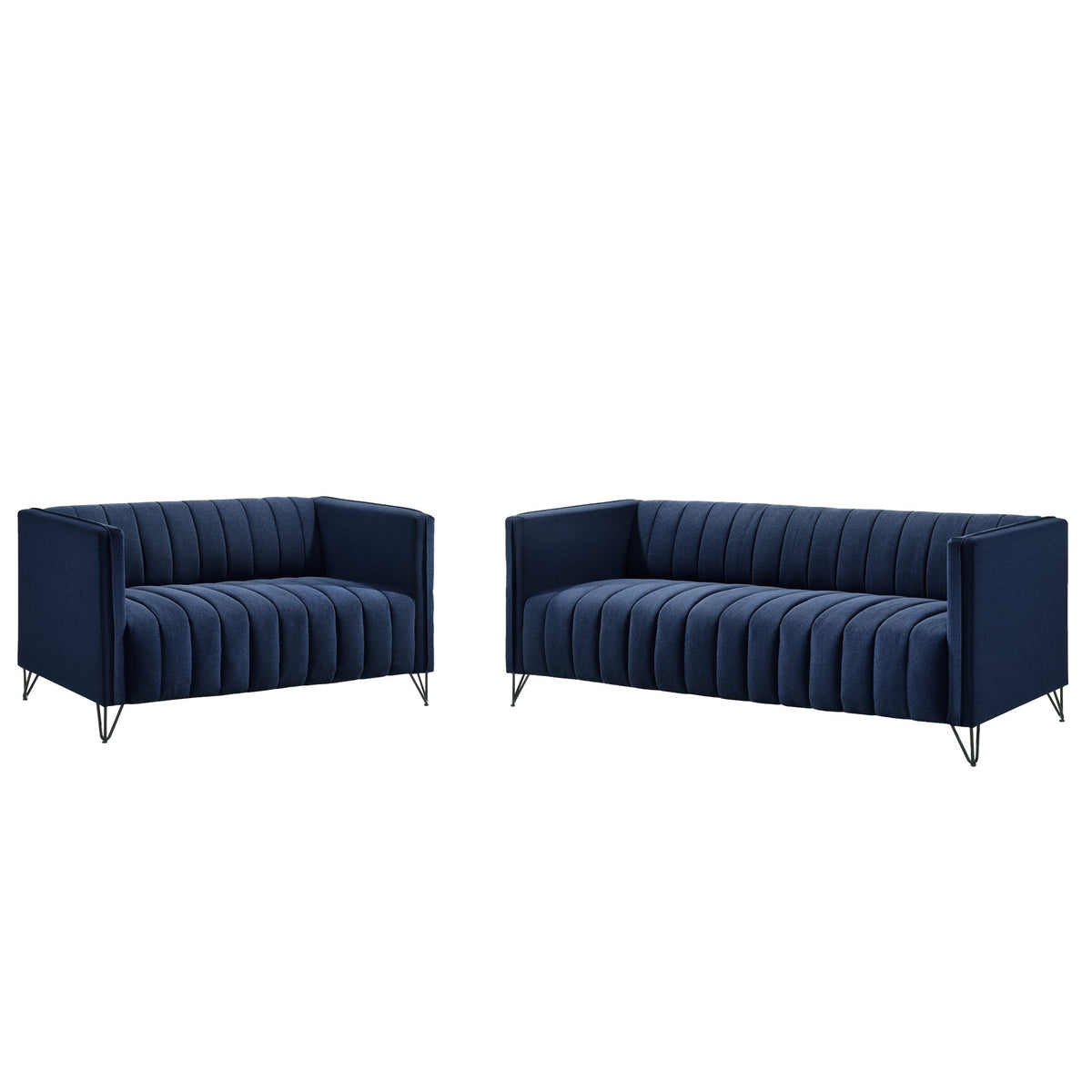 Home Design Kurtis 2-Piece Living Room Set with Square Arm Loveseat and Sofa, Channel-Tufted Upholstery