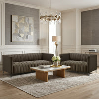 Home Design Kurtis 2-Piece Living Room Set with Square Arm Loveseat and Sofa, Channel-Tufted Upholstery