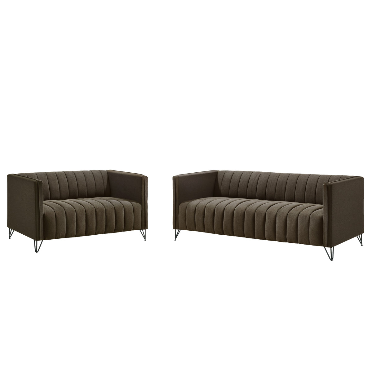 Home Design Kurtis 2-Piece Living Room Set with Square Arm Loveseat and Sofa, Channel-Tufted Upholstery
