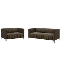 Home Design Kurtis 2-Piece Living Room Set with Square Arm Loveseat and Sofa, Channel-Tufted Upholstery