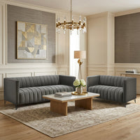 Home Design Kurtis 2-Piece Living Room Set with Square Arm Loveseat and Sofa, Channel-Tufted Upholstery