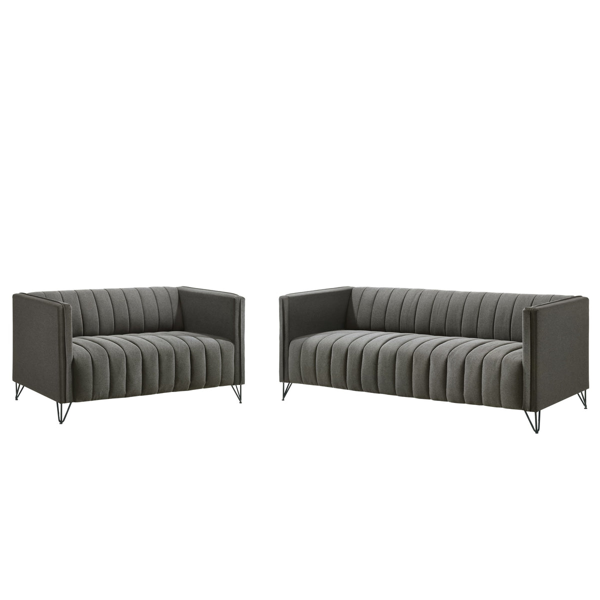 Home Design Kurtis 2-Piece Living Room Set with Square Arm Loveseat and Sofa, Channel-Tufted Upholstery