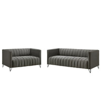 Home Design Kurtis 2-Piece Living Room Set with Square Arm Loveseat and Sofa, Channel-Tufted Upholstery