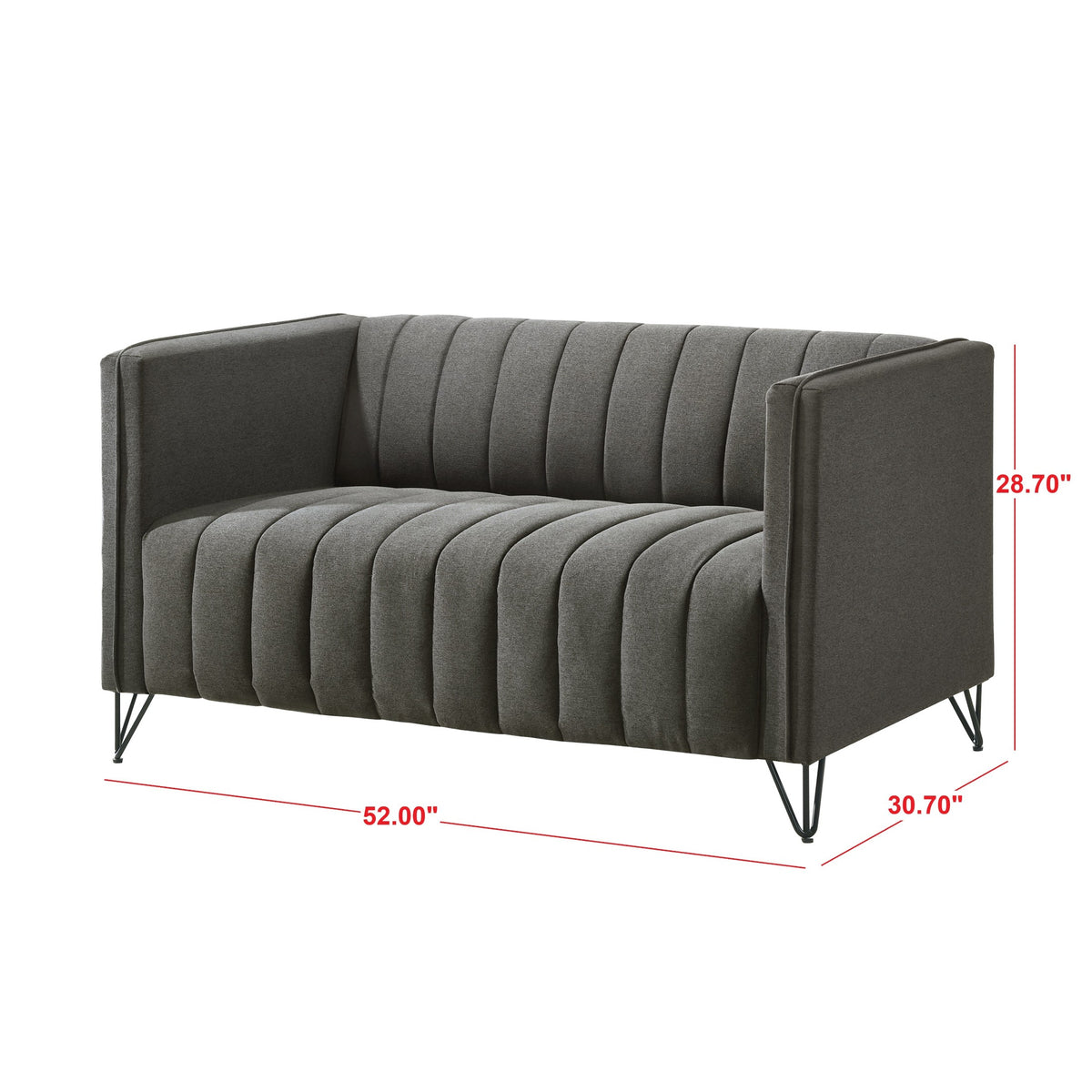 Home Design Kurtis 2-Piece Living Room Set with Square Arm Loveseat and Sofa, Channel-Tufted Upholstery