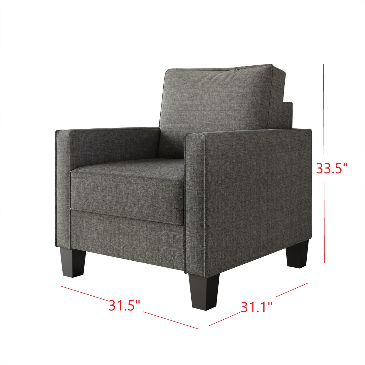 Home Design Marcia 3-Piece Square Arm Living Room Furniture Set with Armchair, Loveseat and Sofa, Gray