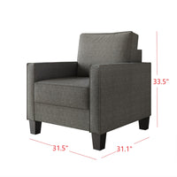 Home Design Marcia 3-Piece Square Arm Living Room Furniture Set with Armchair, Loveseat and Sofa, Gray