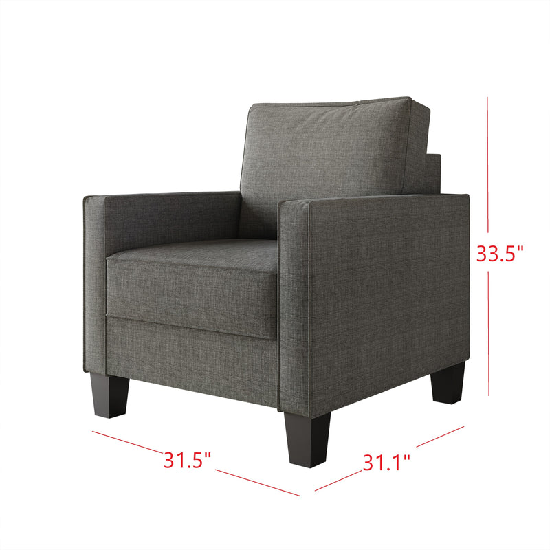 Home Design Marcia 3-Piece Square Arm Living Room Furniture Set with Armchair, Loveseat and Sofa, Gray