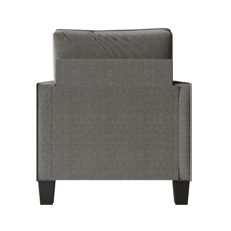 Home Design Marcia 3-Piece Square Arm Living Room Furniture Set with Armchair, Loveseat and Sofa, Gray
