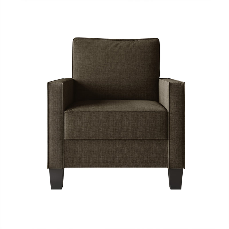 Home Design Marcia 3-Piece Square Arm Living Room Furniture Set with Armchair, Loveseat and Sofa, Brown
