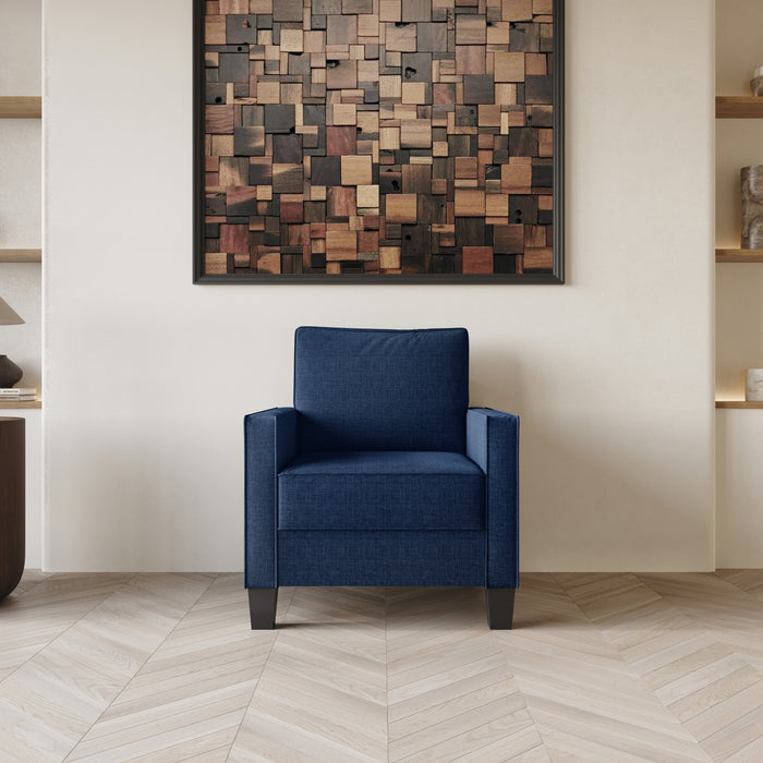 Home Design Marcia 3-Piece Square Arm Living Room Furniture Set with Armchair, Loveseat and Sofa, Blue