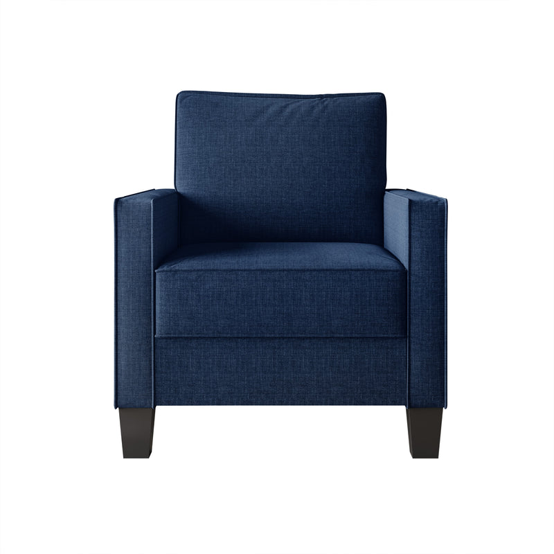 Home Design Marcia 3-Piece Square Arm Living Room Furniture Set with Armchair, Loveseat and Sofa, Blue