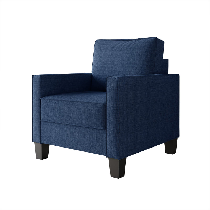 Home Design Marcia 3-Piece Square Arm Living Room Furniture Set with Armchair, Loveseat and Sofa, Blue