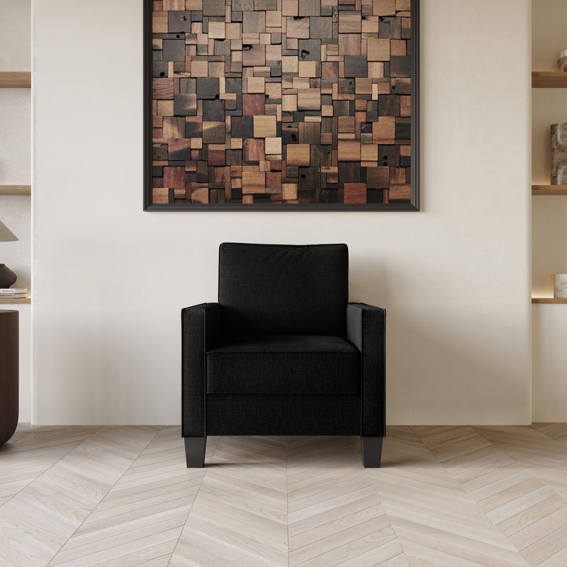 Home Design Marcia 3-Piece Square Arm Living Room Furniture Set with Armchair, Loveseat and Sofa, Black